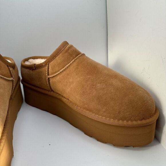 CUSHIONAIRE Women's Genuine Suede Cozy Mule Platform +Memory Foam 11 CHESTNUT - Picture 6 of 7